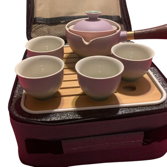 Lurrker Collection Tea Set Carrying Case Ceramic Teapot & Cups For Travel - Picture 1 of 12